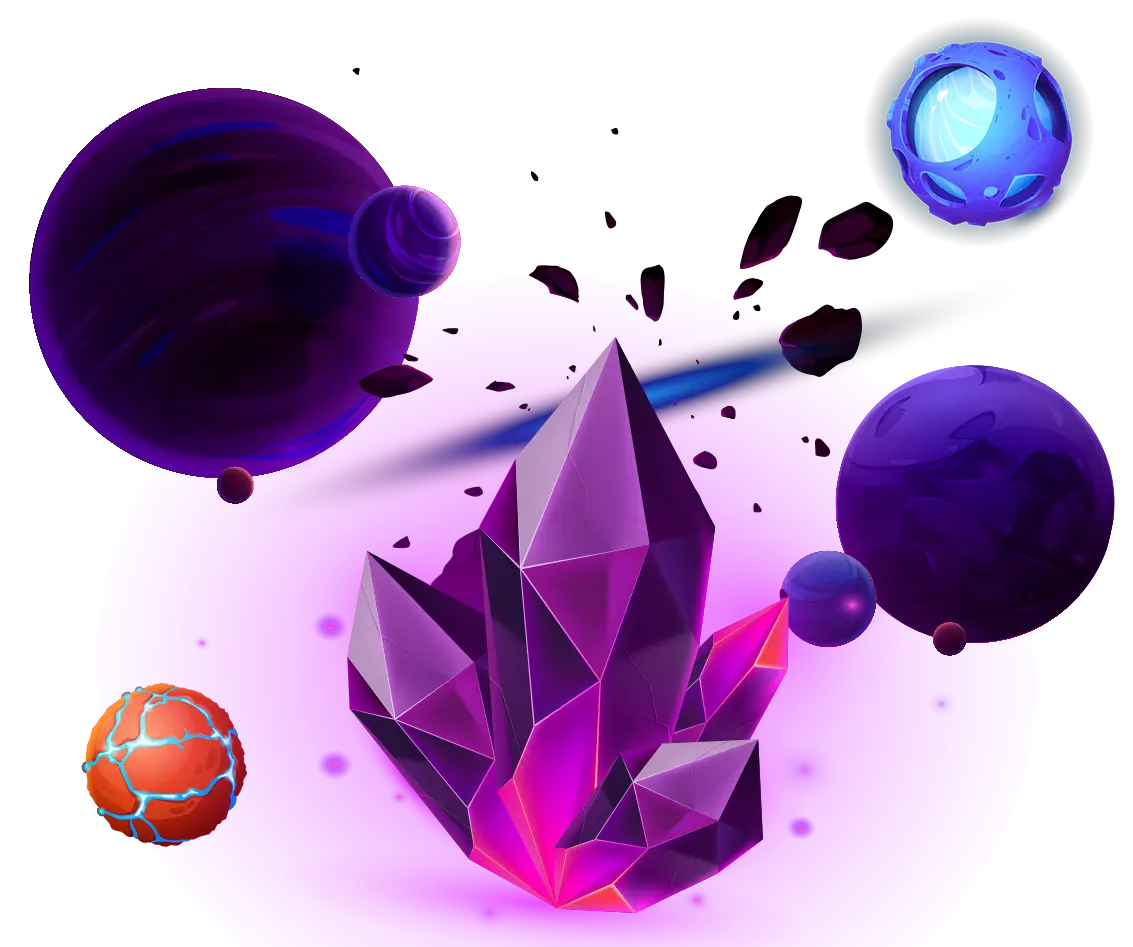 A picture of Tezzium crystals with planets behind them